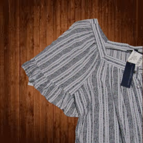 Adrienne Vittadini womens top size XL raglan sleeves white n black stripes nwt - Picture 8 of 15